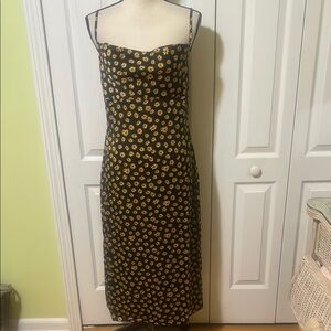 Weworewhat Cowl Satin Charmeuse Midi Dress floral black and yellow